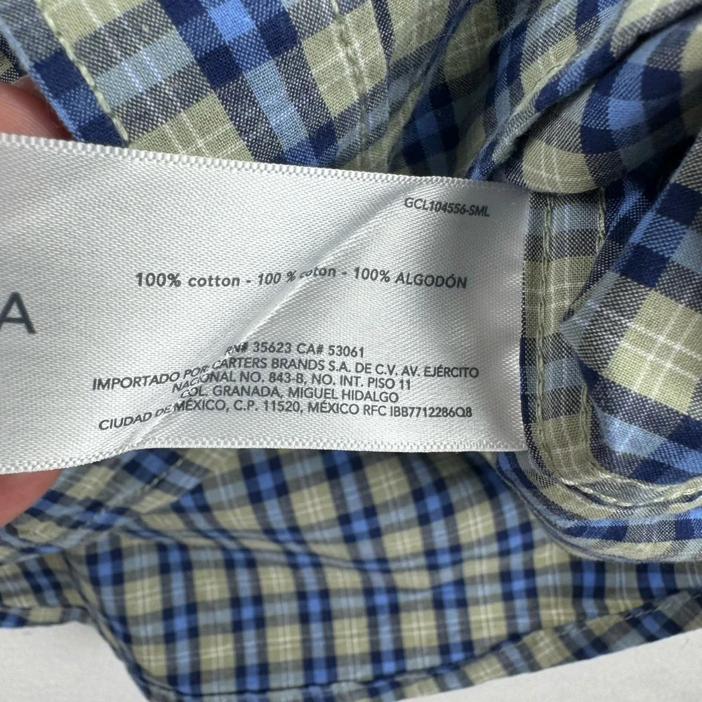 Boys Shirt Blue Green Plaid Button Down Short‎ Sleeve Preppy Casual Top School